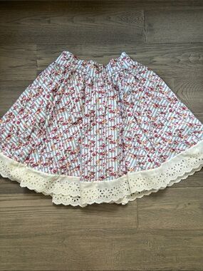 Cinderella | Floral Eyelet Hem A-Line Skirt - Blue & Red Lace Size XS